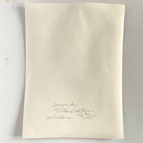 Curious Koi Original Watercolor Wall Art Painting 11x14in Matted Frame Ready - Picture 8 of 9